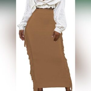 Elegant Tan Fringe Skirt